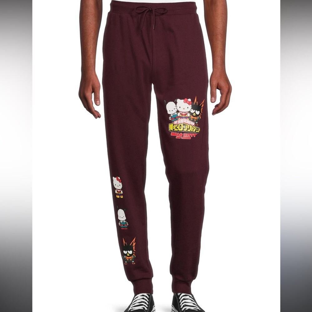 Hello Kitty My Hero Academia Men’s Burgundy Jogger Sweatpants Maroon Sanrio L